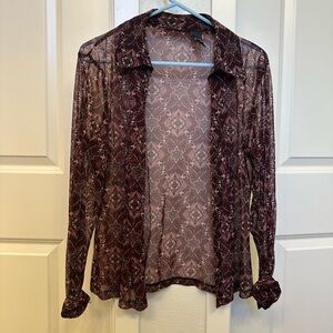 Sheer Burgundy Patterned Blouse